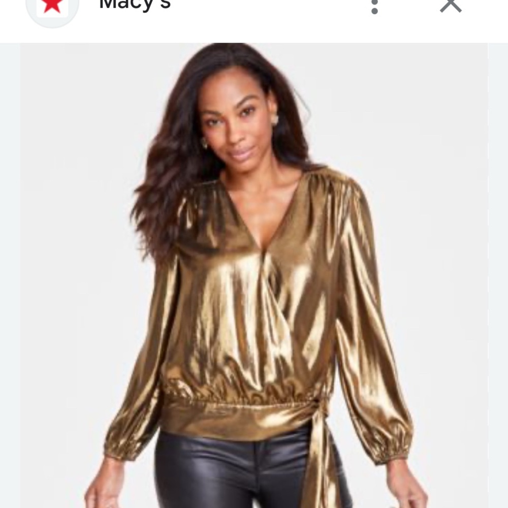 Women’s Metallic Gold Bishop Sleeve Wrap Blouse. By INC.